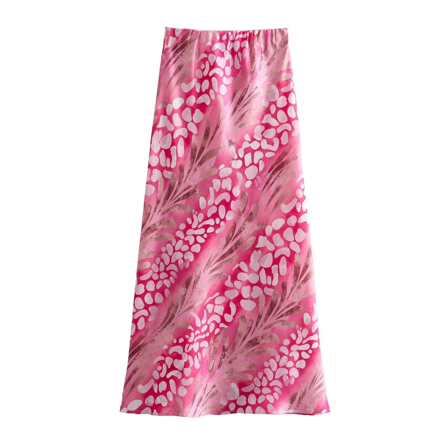 

2024 Весна Европейский и Американский Женский Комплект Рубашка с Принтом из Шелкового Сатина и Юбка Миди M