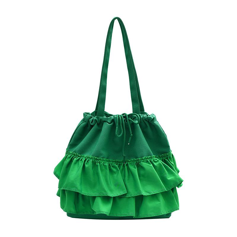 Cute Little Fragrant Wind Pleated Lace Large Capacity Women's Shopping Bag Commuter Bag Literary and Leisure Women's Shoulder Armpit Bag