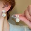 Wind zircon round square water drop imitation pearl silver needle earrings French earrings