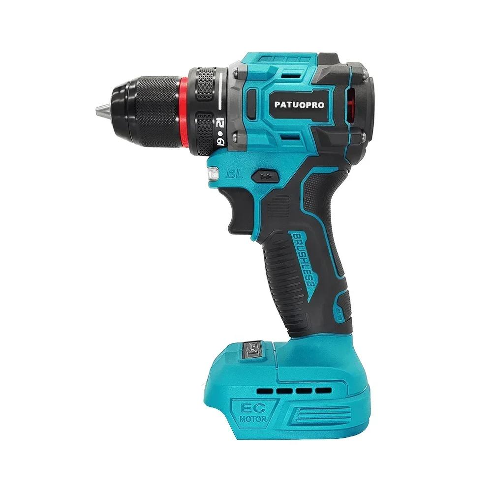10mm Brushless Electric Drill 2-Speed Self-locking Cordless Drill Driver 100N.m Power Tools For Makita 18V Battery(No Battery)