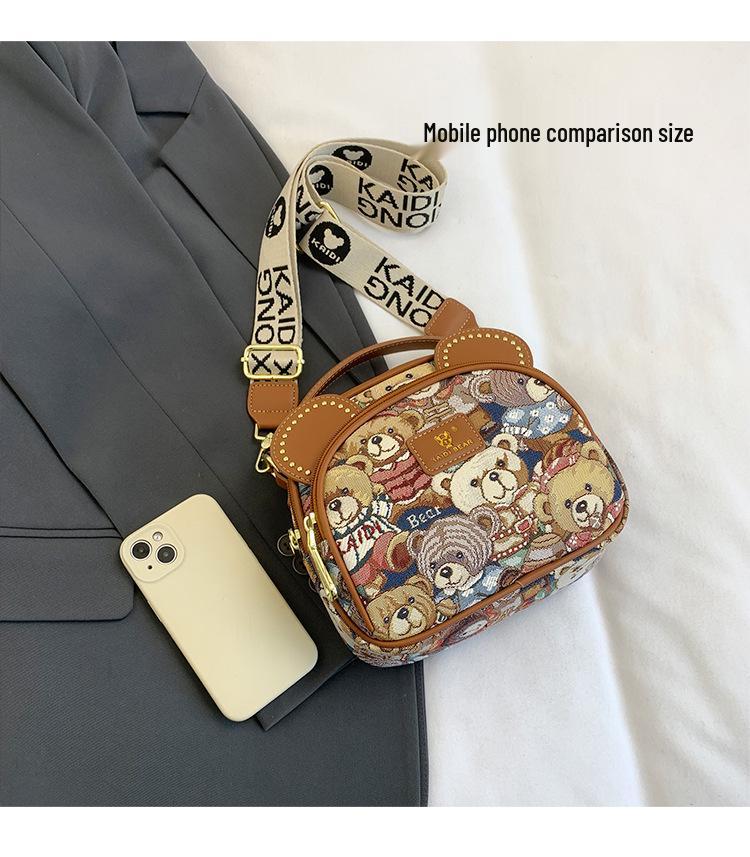 Katy Bear Embroidered Crossbody Bag - 2025 New Style Fashionable and Versatile Women's Shoulder Bag with Cute Bear Design.