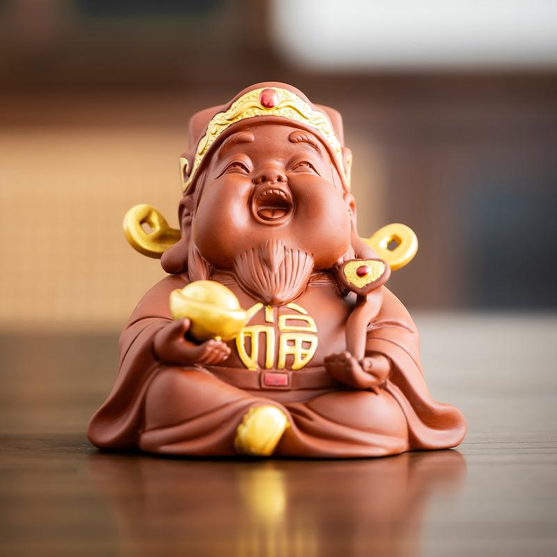 ceramics God Wealth sculptures and figurines Chinese mythological figures Home Living Room Office Wealth Luck Feng Shui Decor