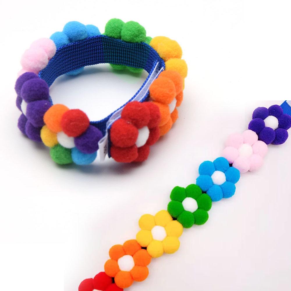 Adjustable Rainbow Flower Pet Collar with Fur Ball - Cute and Soft for Cats and Dogs