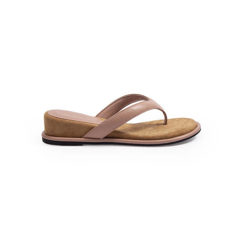 Versatile height increase cm~ French holiday style outer wear, toe slope heel flip-flops, outer high sense
