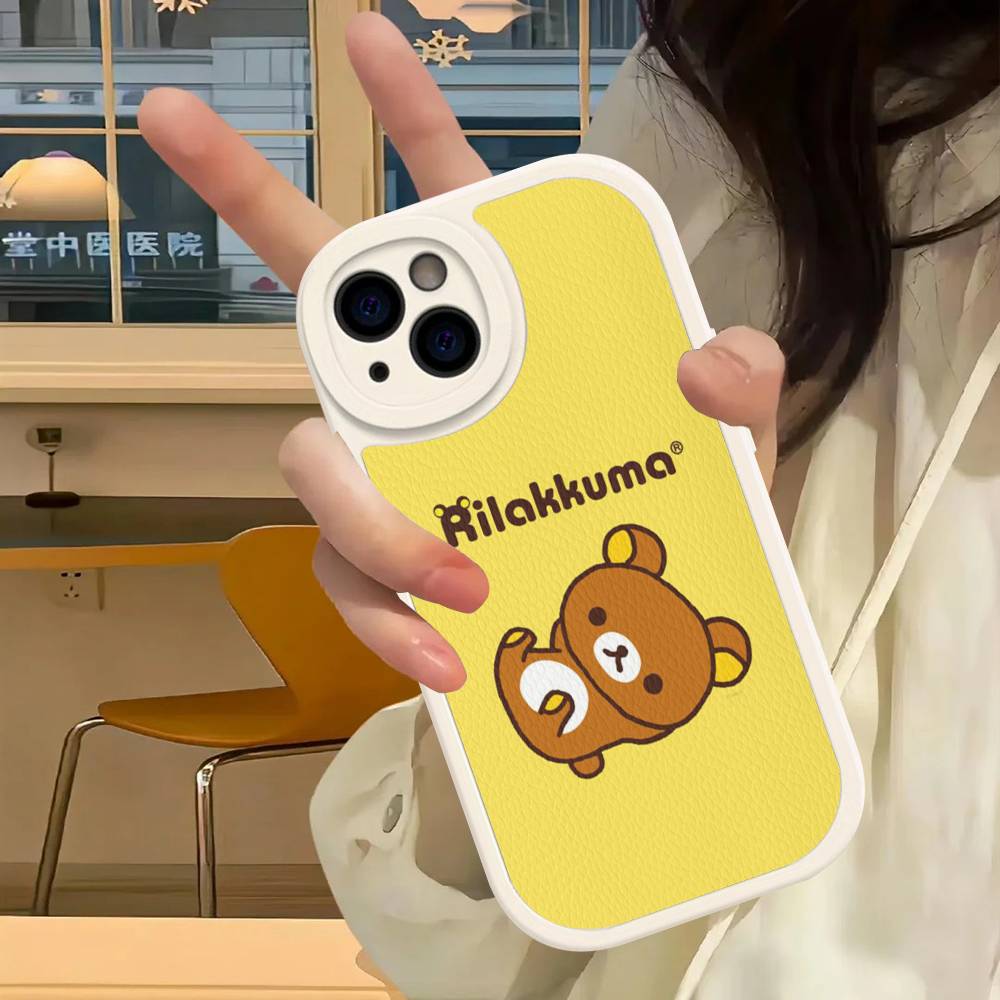 Cartoon Rilakkuma Bear Phone Case For iPhone 16 15 14 13 12 11 Pro Max Plus Shockproof Leather Cover