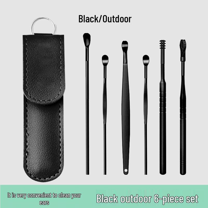 6-Piece Stainless Steel Ear Cleaning Set: Portable Spiral and Spoon Tools
