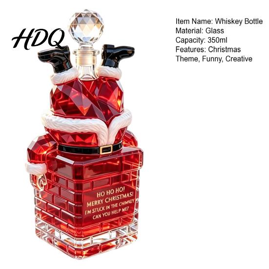 Creative Holiday Table Centerpiece 350ML Santa Stuck Whiskey Bottle Glass Empty Christmas Wine Decanter Festive Barware for Season Novelty Drinkware