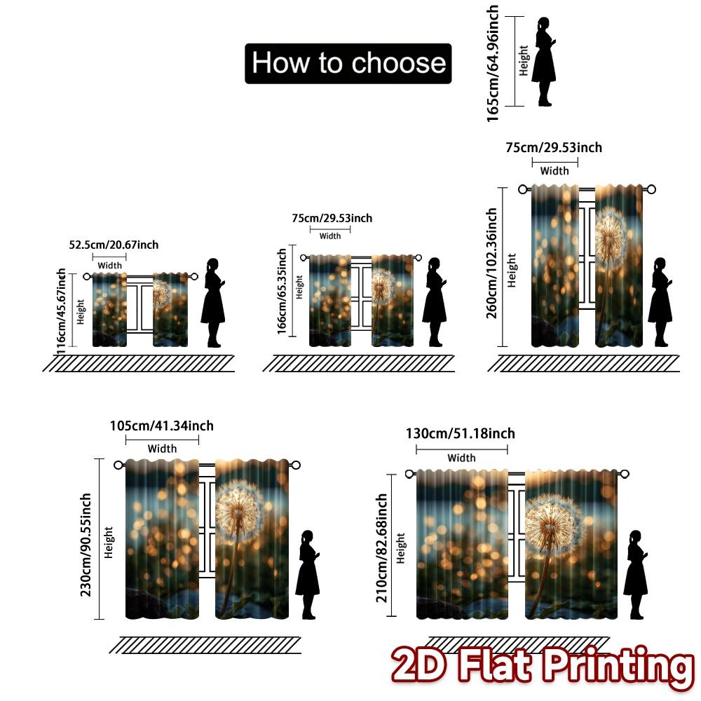 2pcs   2D FLAT PRINTING Curtains (Without Rod) Dandelion Glow(3) Modern Curtain Fabric Machine Washable Fabric Curtains Gifts for