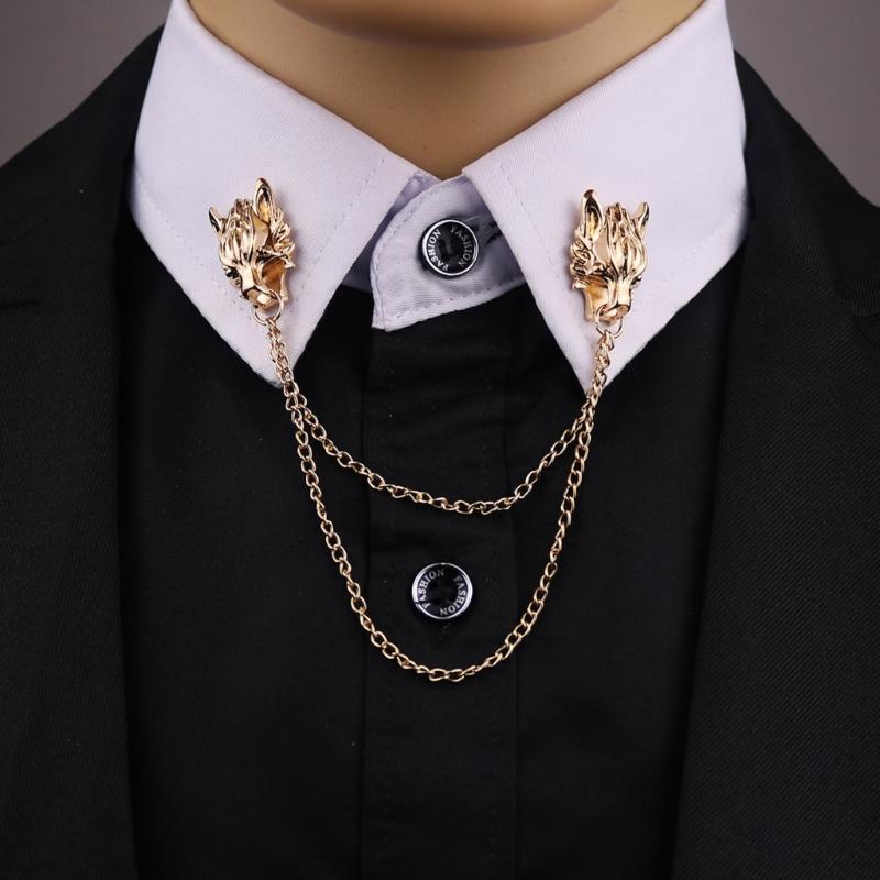 1 Pair Fashion Retro Men Brooches Wolf Animal Brooch Pins for Men And Women Wolf Brooch Shirt Collar Pin Brooch
