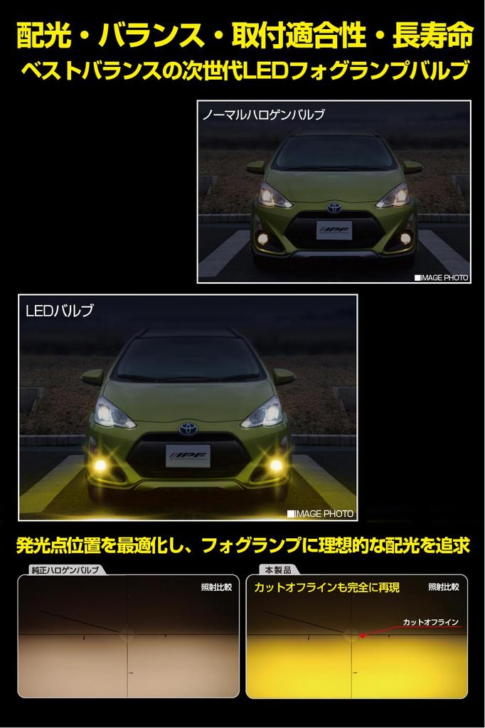 IPF LED Fog Lights for 2400K Vehicle Inspection Separate Driver Fanless Noise Outer Aiming Constant Current 154FLB Cars, HB4, 2000lm, Yellow, 12V,