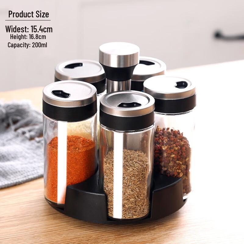 6-Piece Rotating Spice Rack with Glass Jars