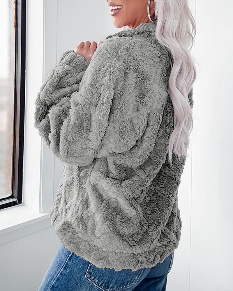 Autumn Winter Casual Loose Plush Pullover Shirt with Lapel and Long Sleeves