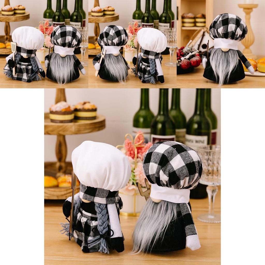 Adorable Chef's Day Black And White Checkered Rudolph Doll Plush Elf Gnome Dcor