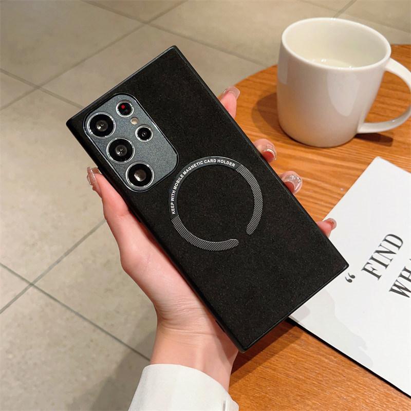 

Роскошный кожаный чехол на магнитной присоске для Samsung S23 Ultra S22 Plus S23, универсальные чехлы с защитой от падения Samsung S23 чёрный