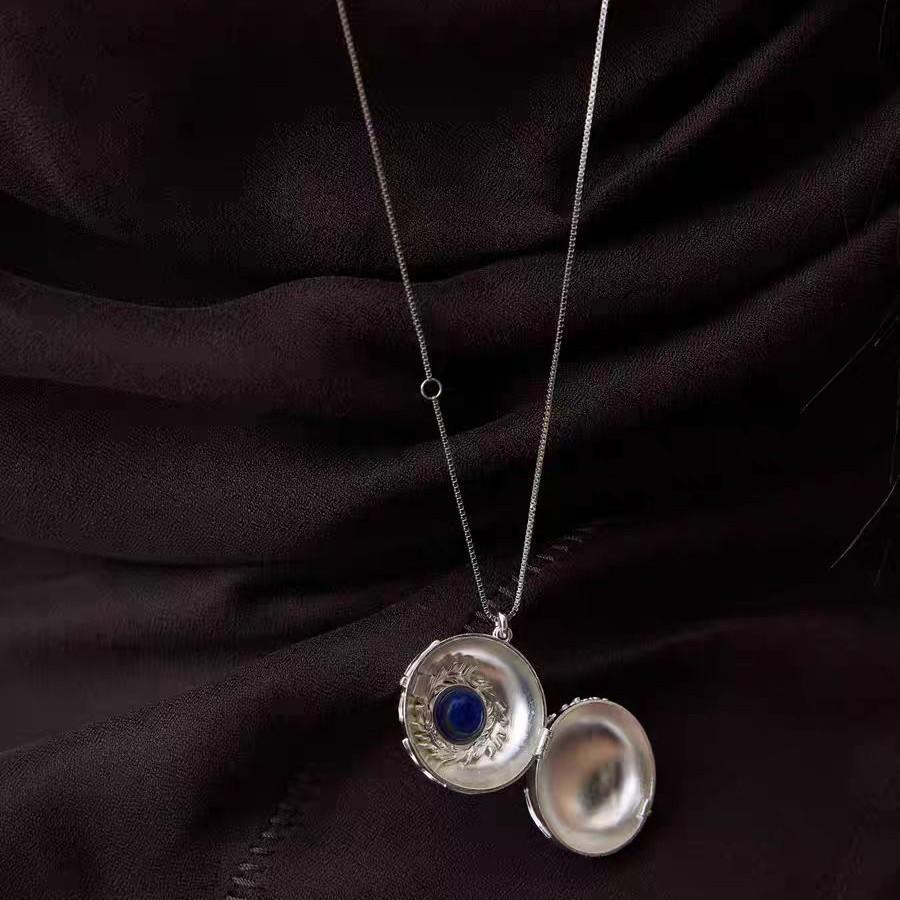 Wild Lily Double-Sided Embossed Pendant Necklace with Guardian Stone for Women