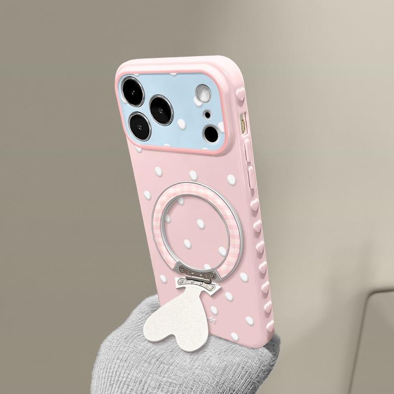 Ins Style Polka Dot Heart Stand Silicone Phone Case For Iphone