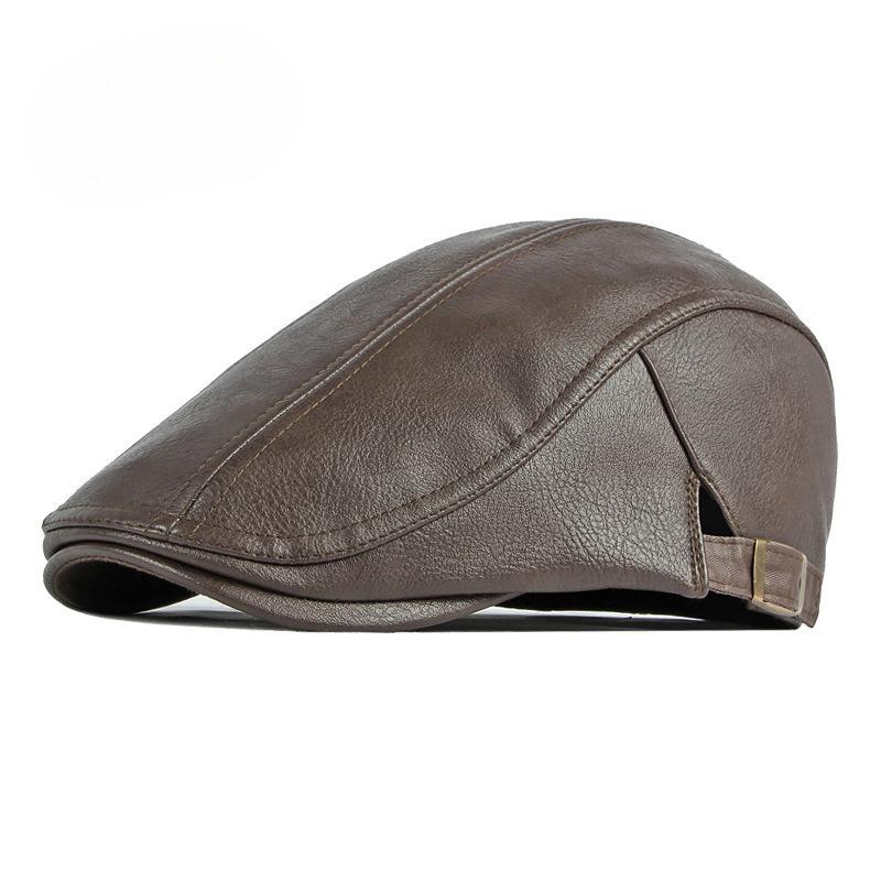PU Leather Beret Hat for Men Women British Retro Style Winter Warm Thickened Flat Cap Fashion Newsboy Cabbie Hat Casual Duckbill Cap