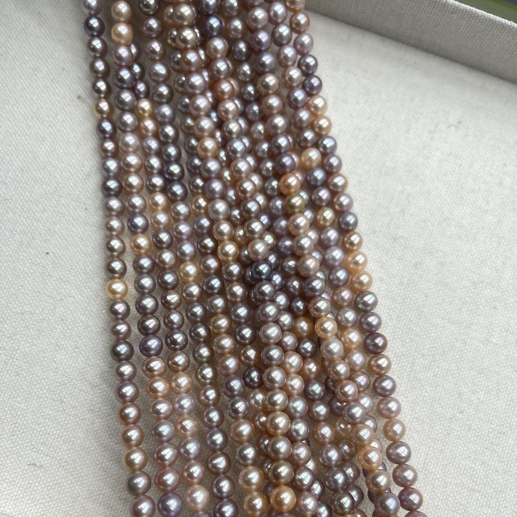 1String, Multi-colored Natural Freshwater Pearls, Boho Handmade Round Pearl Beads for Jewelry Making DIY Crafts (Beads 5-6mm, Length 36cm)