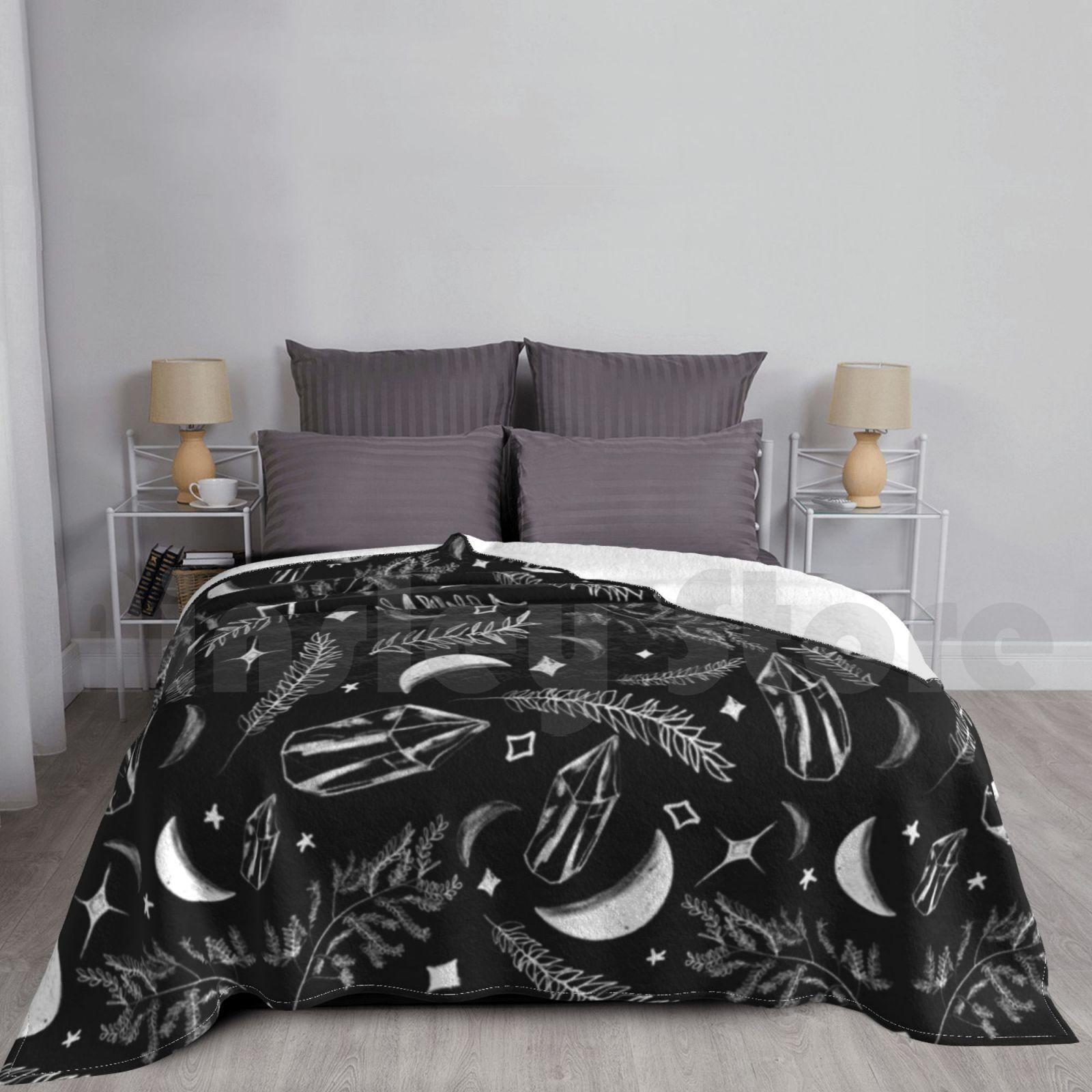 Mystical Moon And Celestial Pattern Blanket Fashion Custom Crescent Moon Celestial Pattern Crystals Black And Size: 75*100cm, Weight: 230 GSM
