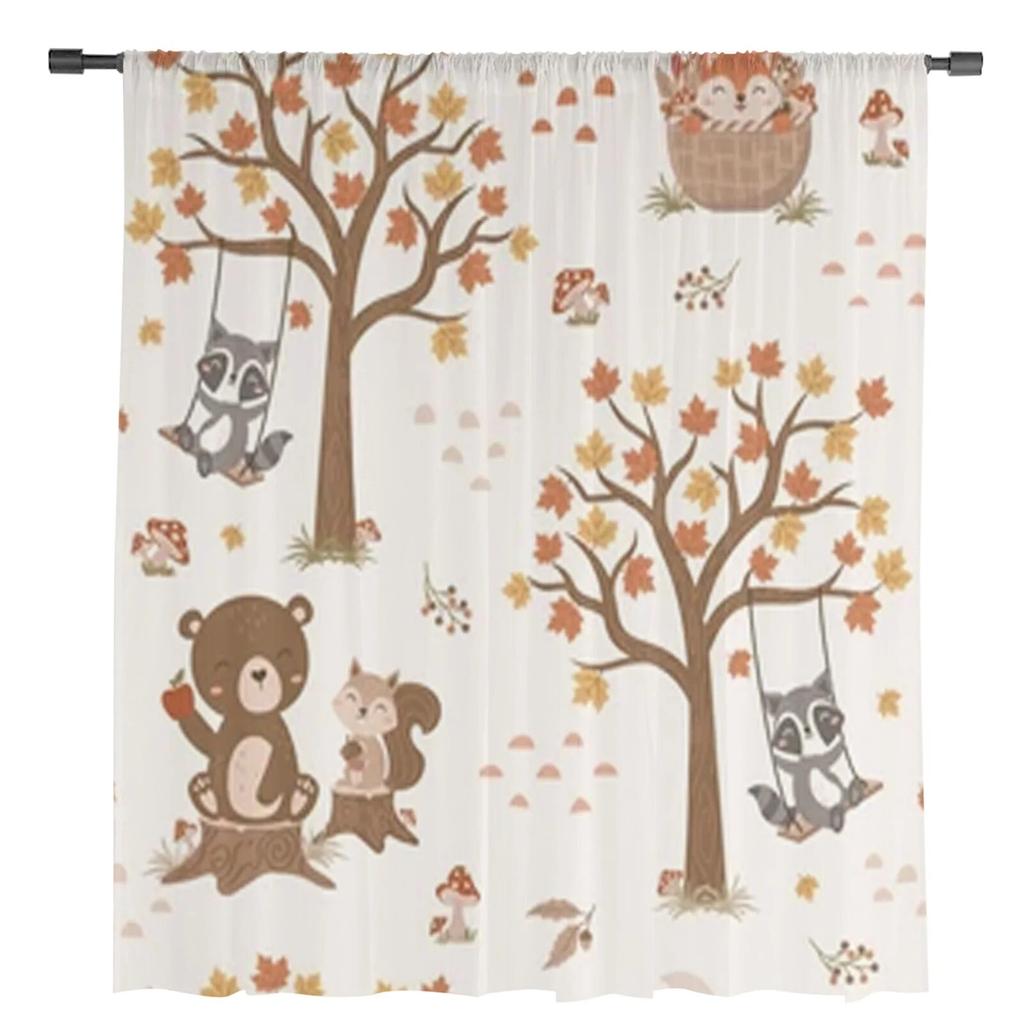 Zwierzęta leśne Kreskówka Szop Niedźwiedź Przezroczyste Zasłony Sypialnia Woalowa Zasłona Salon Okno Przezroczyste Zasłony Kuchnia Tiulowe Draperie