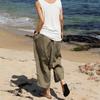 New Spring/Summer Textured Linen-Cotton Cropped Wide-Leg Pants with Elastic Waist and Pockets.