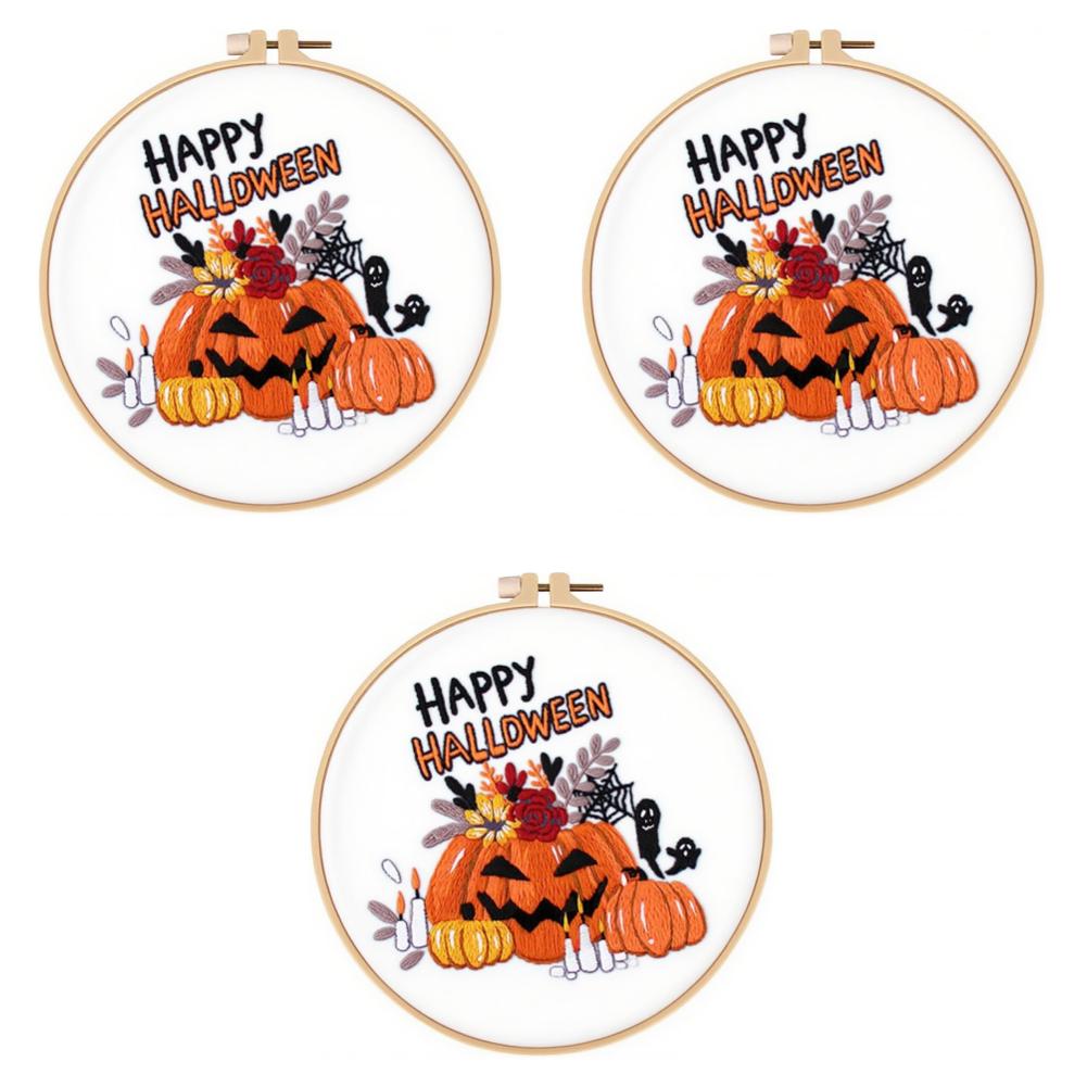 1/2/3 Pcs Halloween Hand Embroidery Counted Stamped Embroidery Kit DIY Cross Stitch Halloween Craft Needlework for Home Decor