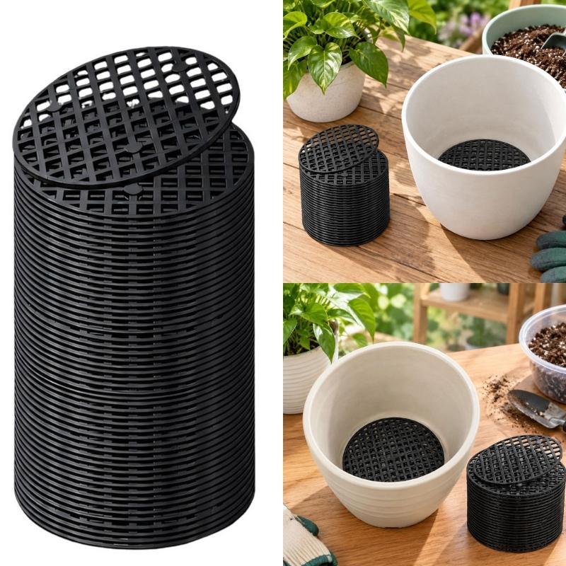 200lots Plastic Pot Drain Screens with Perforated Round Construction to Help Control Soil During Potting and Repotting