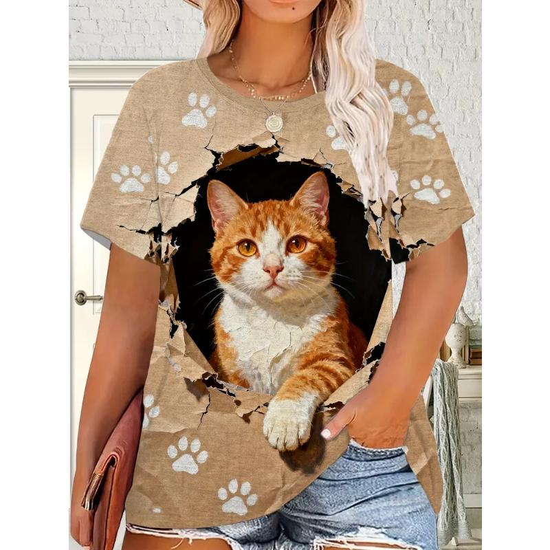 Fashion Women's Crew Neck Short Sleeve 3D Casual Color Printing Casual Short Sleeve Crew Neck T-Shirt
