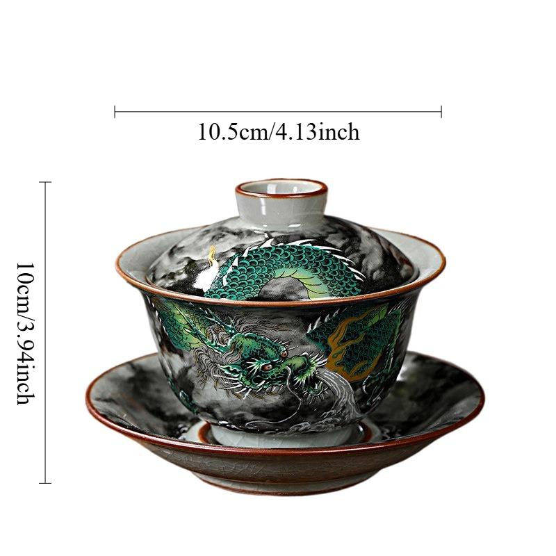 

Jingdezhen Black Dragon Covered Bowl Ceramic Kung Fu Tea Bowl Chinese Style Large Capacity Tea Cup Household Drinking Utensils 160ml чорний