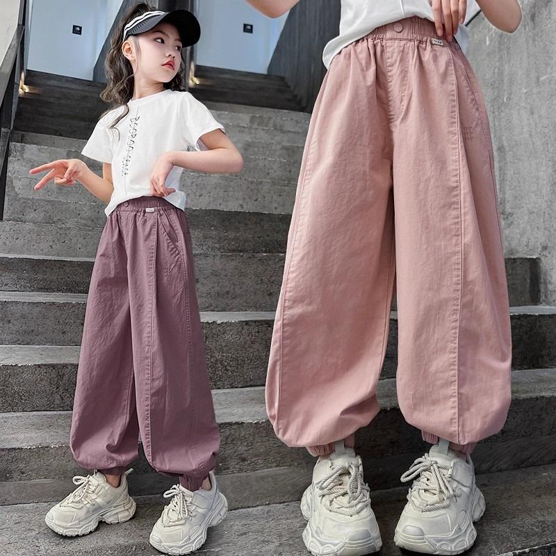 Lässige lockere einfarbige High-Waist lange Cargohosen für Kinder Mädchen
