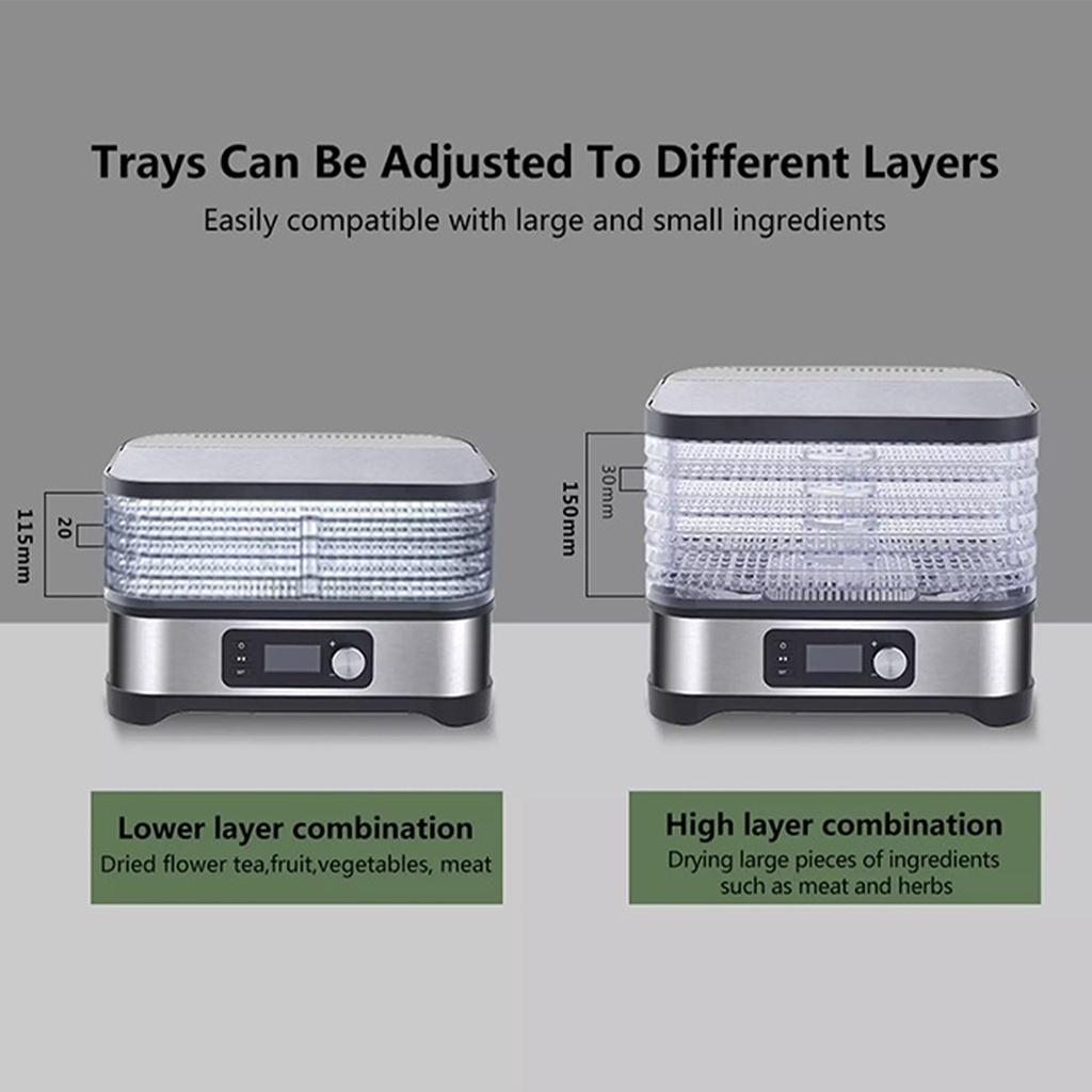 220V 5 Tăvi Uscător Alimente Deshidrator Deshidrator Alimentar Casnic cu Temporizator Digital și Control Temperatură pentru Fructe Legume Carne Vită