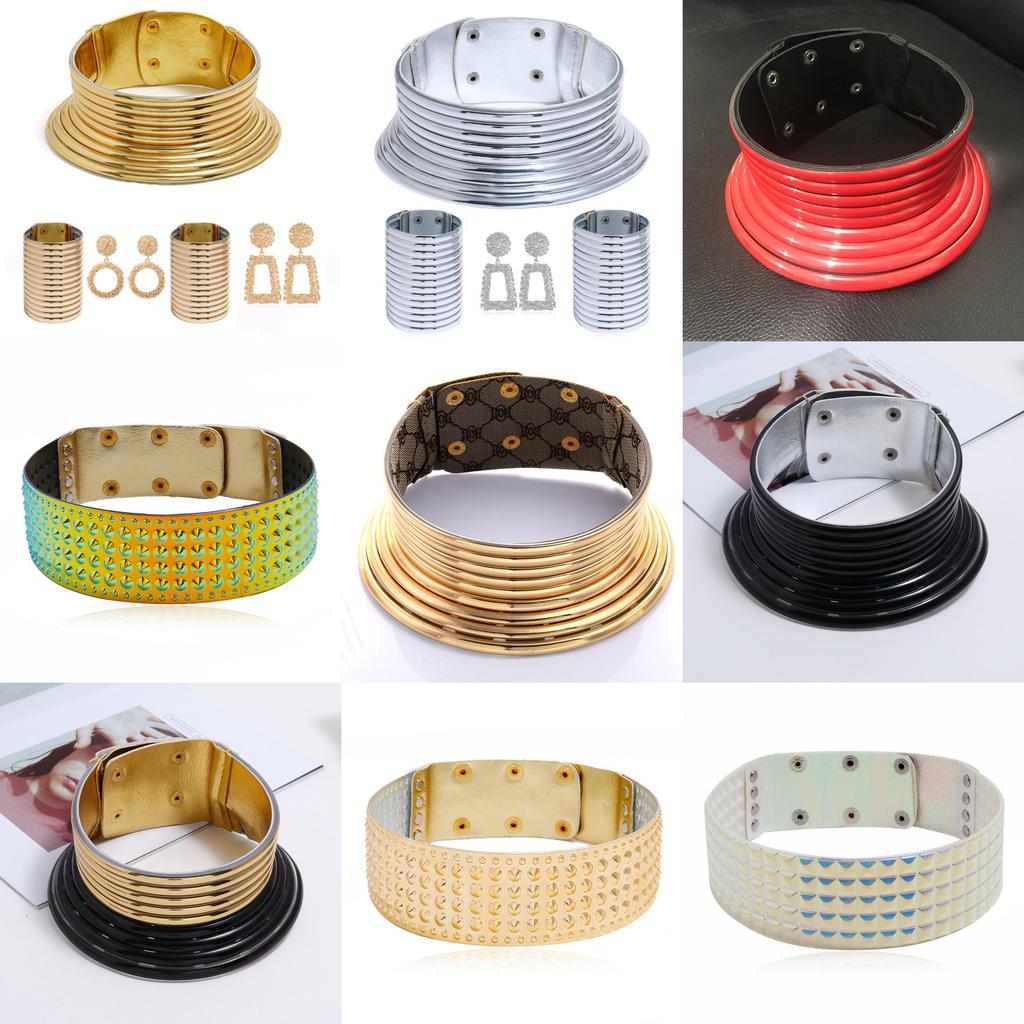 Folkový choker náhrdelník inspirovaný kovem s geometrickým designem pro festivalové nošení