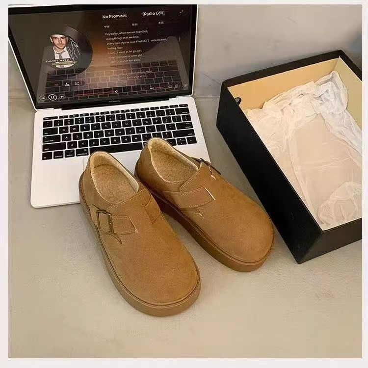 Thick-soled All-inclusive Snow Boots for Women In the Winter of 2025, New Retro Plush Warm Fluffy Cotton Shoes, One Pedal Loafers