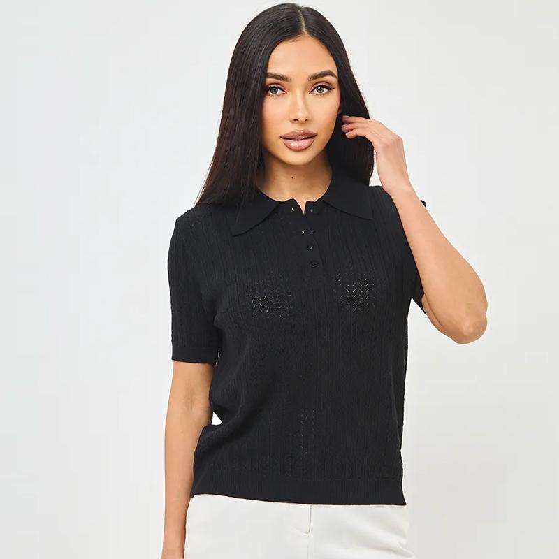Knitted Sweater T shirt Women Tops 2026 Summer New Short Sleeve Polo Sweater Casual Loose Lapel Sweater Fashion Casual T shirt