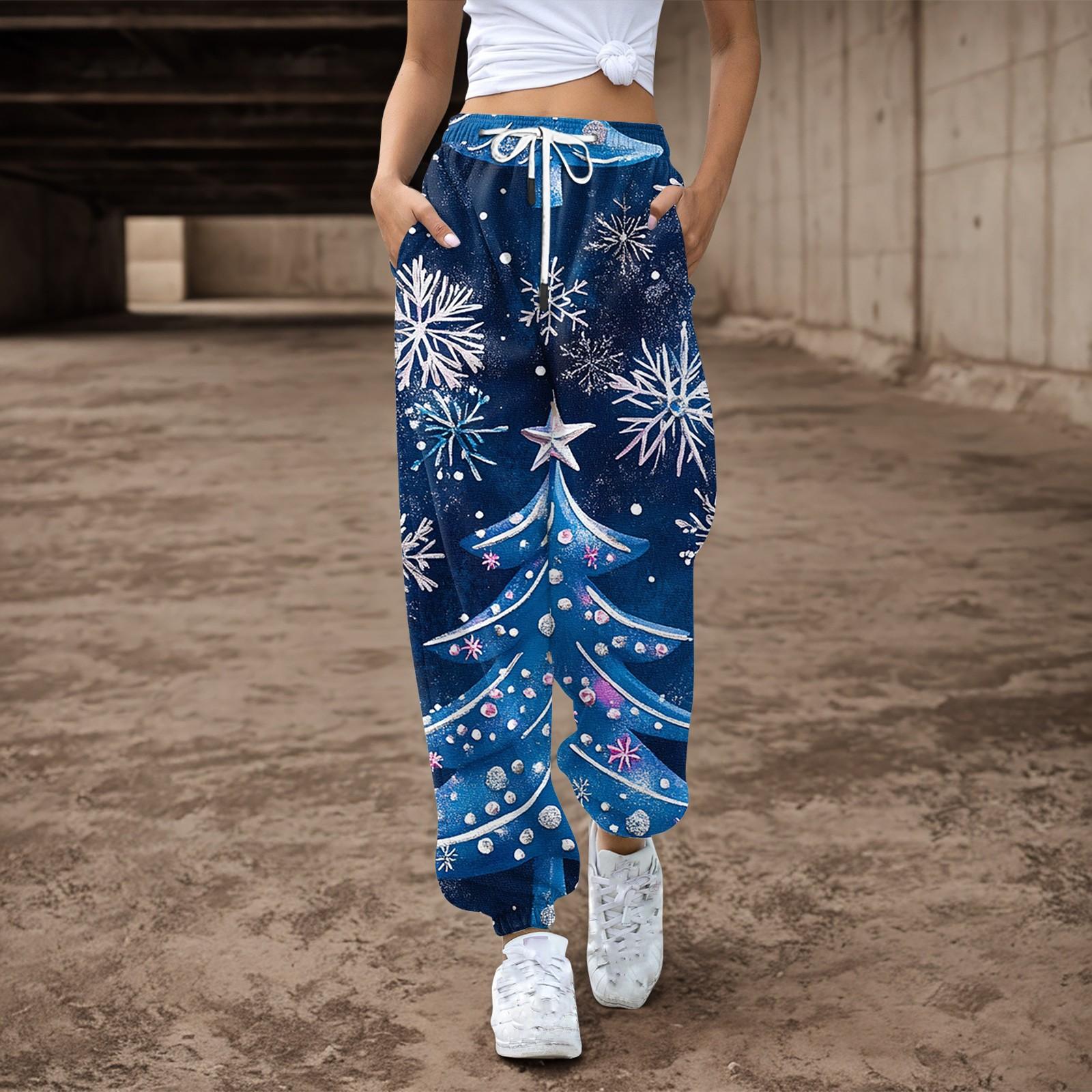 Женские повседневные брюки с завязками на резинке и рождественским принтом — фото 10