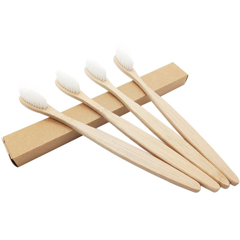 

4 шт., зубная щетка из натурального бамбука с ручкой, одноразовые зубные щетки из мягкого волокна, чистка полости рта, уход за зубами