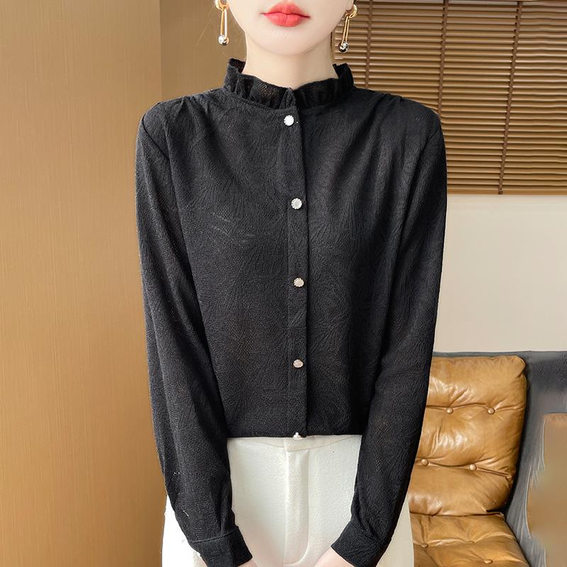 Stand-up collar fungus edge knitted sweater women's spring and autumn sweater shirt bottoming shirt top tide