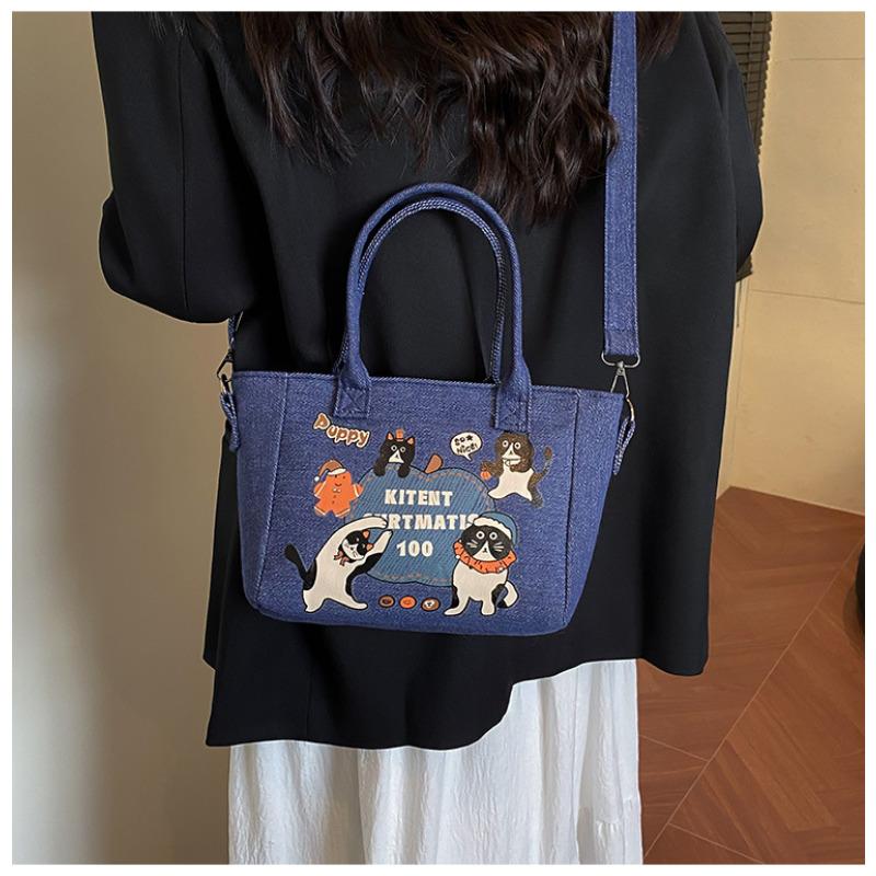 Retro Denim Tote Bag for Women Large Capacity Casual Shoulder Handbag Fashionable Daily Crossbody Bag KTB