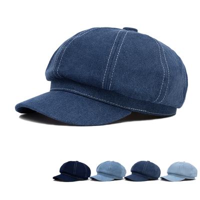 Denim Octagonal Cap Autumn Winter Women's Beret Painter's Cap Outdoor Sun Hat Peaked Cap