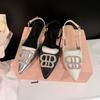 Seasonal French Rhinestone Thin Heel Small Pointed Toe Bag Head Sandals Advanced Sense One Word with Empty Shoes