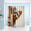 Süßer Yorkie Hund Duschvorhang Hund lugt aus der Tür Cartoon Kunst Haustierliebhaber Dekor Wasserdichtes Gewebe Duschvorhang Set Wohnstil