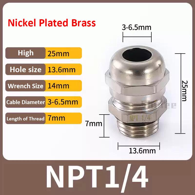 Waterproof Cable Gland IP68 Nickel Plated Brass 1/4" 3/8"1/2" 3/4" 1" 2" 3" BSPP/NPT Male Thraed For 3-6.5mm 4-8mm Cable Joint