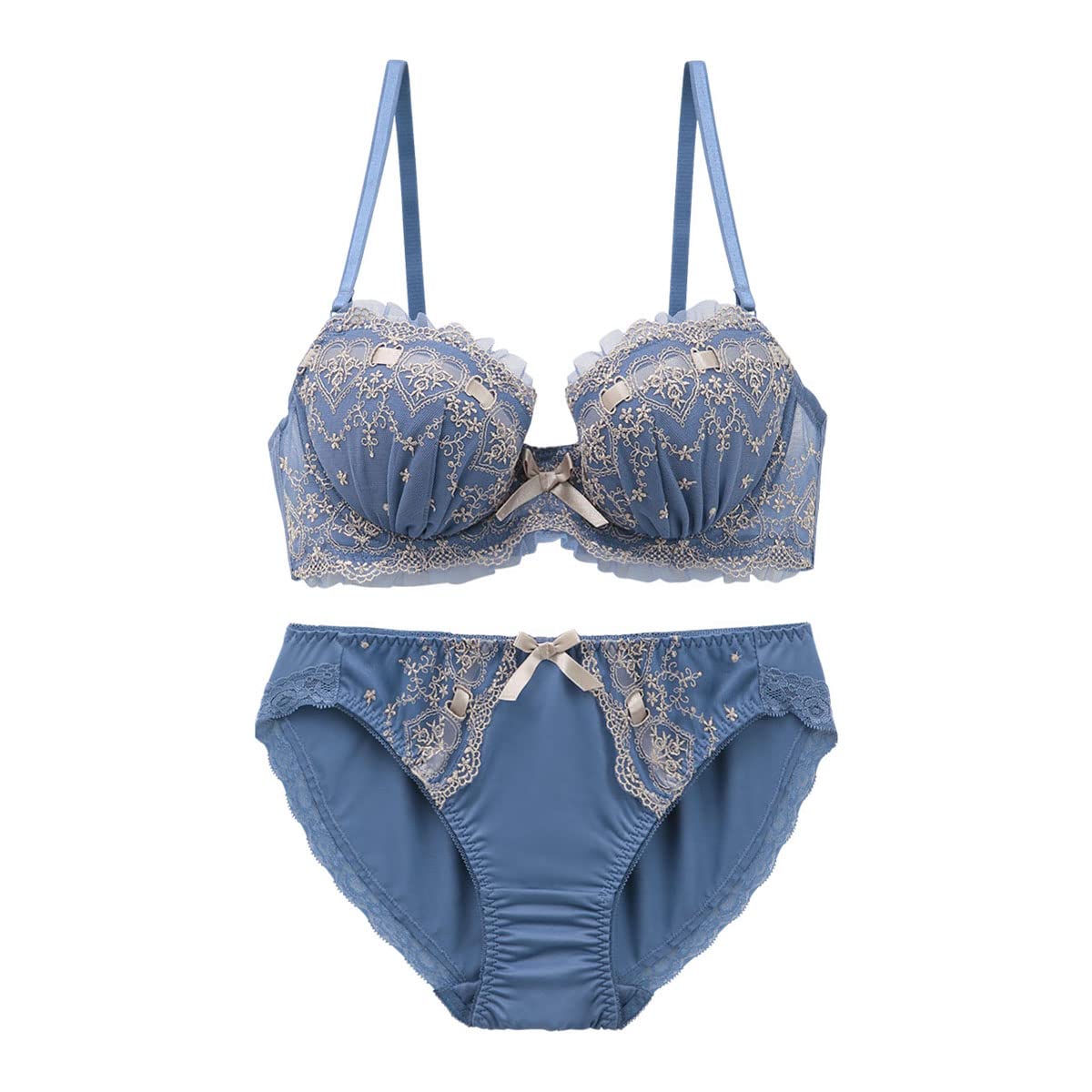 

Bra and shorts set with cute heart and a joint project between SHIROHATO and Triumph ribbon, BCDEF, (BGY-blue gray, B75L)