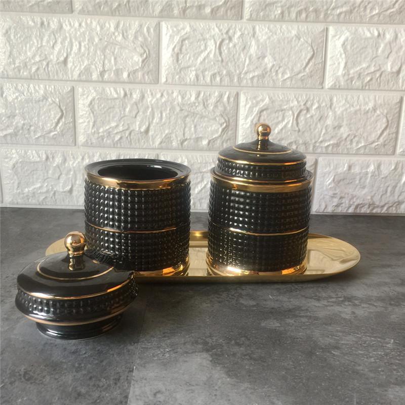 Ceramic Handmade Pagoda Style Storage Jar Tank Make Up Jewelry Box Home Decoration Candy Suger Jar Decorative Cans Candle Holder