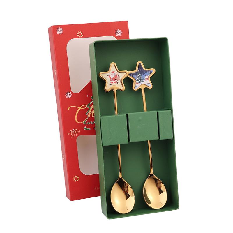 

2/6 шт. Рождественский набор ложек для перемешивания и золотых десертных вилок с дизайном елки с пятью звездами для рождественской вечеринки, подарок, столовая посуда