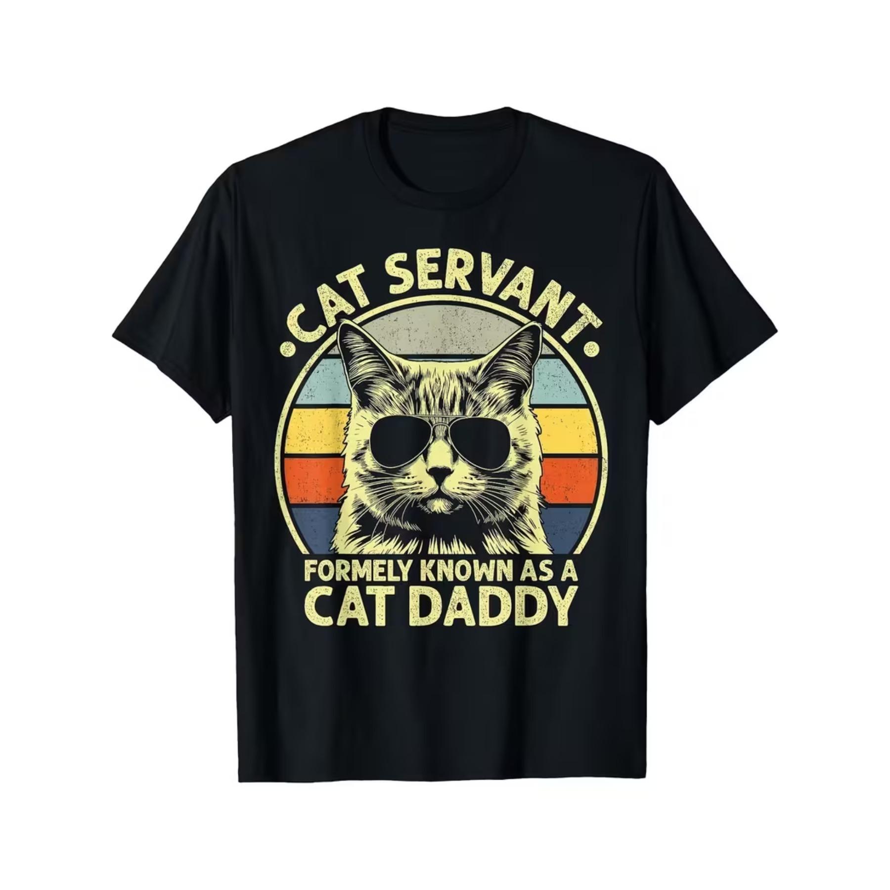 Cat Printed T-shirt Crew Neck T-Shirt for Spring & Summer, Women s Clothing S чёрный