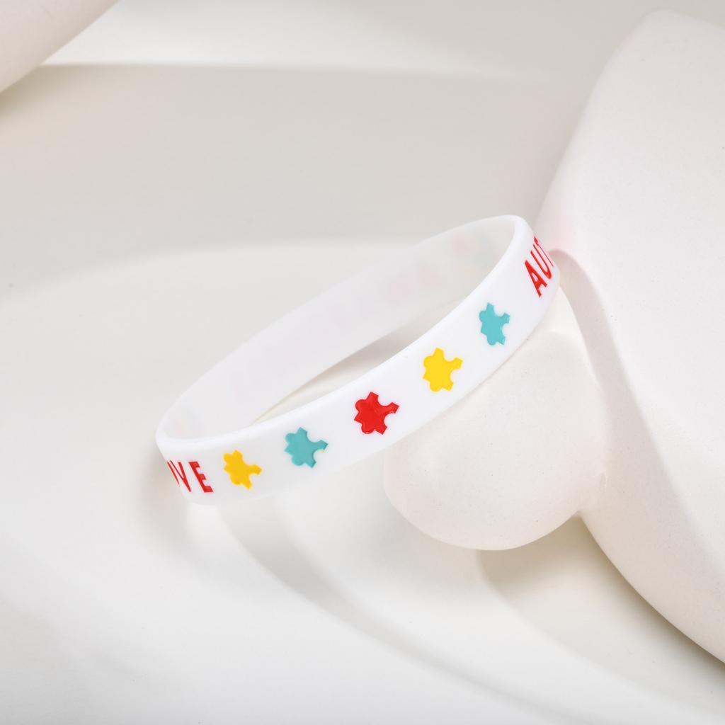 Autism Silicone Bracelets for Men Women, 12mm Soft Rubber Silicone Love Puzzle Autism Awareness Wristband,Sports Bangle