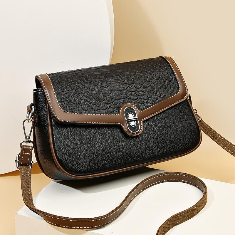 Premium contrasting color new bag women's new messenger bag crocodile pattern small square bag shoulder bag
