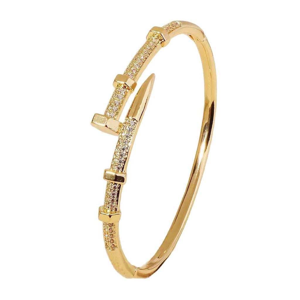 Cartier-Inspired Zircon Nail Bracelet: Women's Korean Fashion Full Diamond Bamboo Bangle