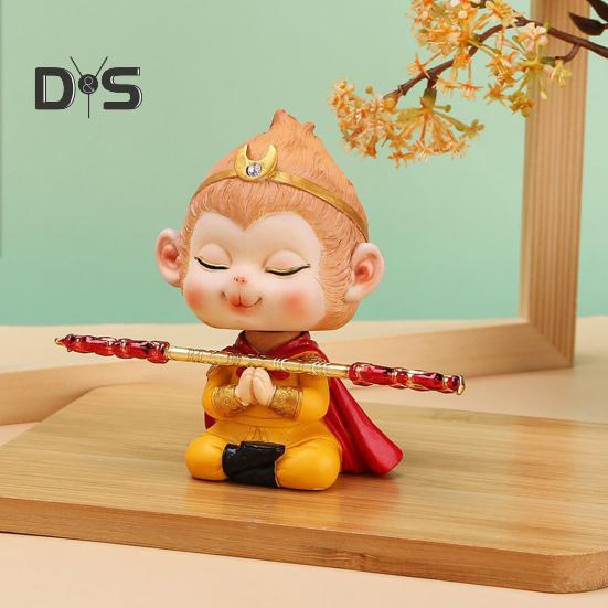 Cartoon Monkey King Figurine Sitting Sleeping Monkey Statue Great Sages Equalling Heaven Sculpture Home Office Car Dashboard Decoration Ornament